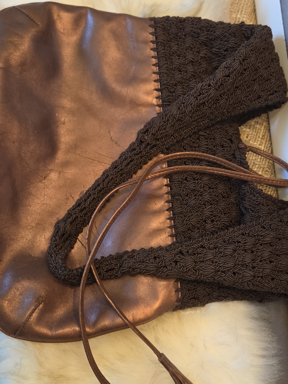 Ferragamo Brown Crochet & Leather Hobo Bag - Picture 9 of 9